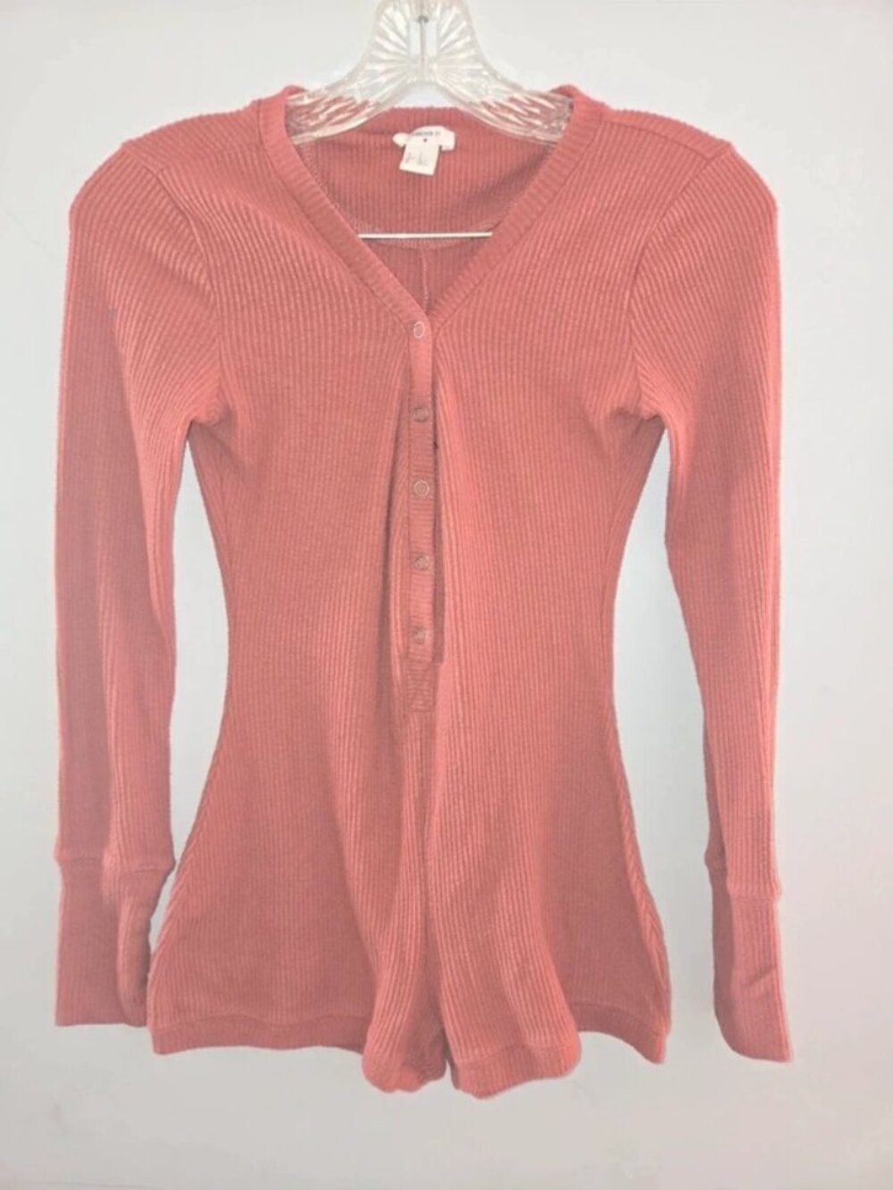 Women’s Burnt Orange Ribbed Long Sleeve Button-Front Bodysuit – S / US 4–6